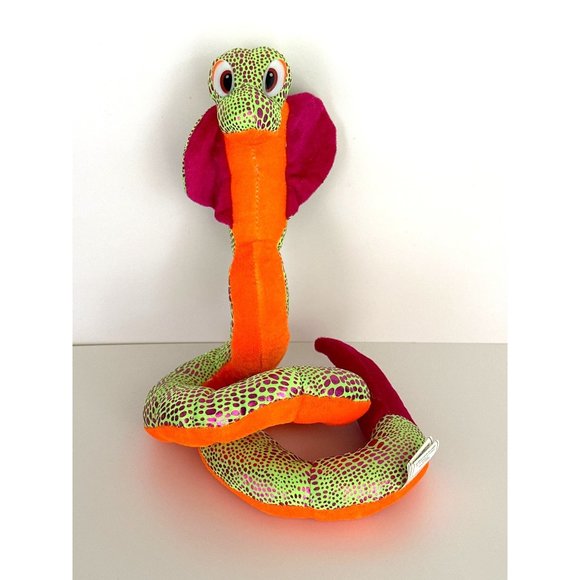 Nanco COBRA PLUSH 12" tall Colorful Lime Green Orange Pink Coiled Snake Stuffed - Picture 1 of 7
